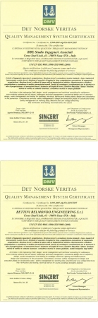 Certificato di qualità BBE Studio Ingegneri Associati e Bettini Belmondo Engineering srl